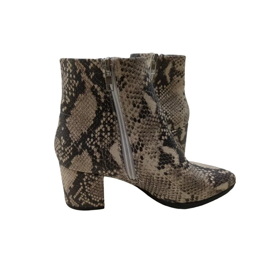 Madden Girl Ankle Bootie Heeled Boot Womens‎ 6 Side Zip Snakeskin Natural Dafani